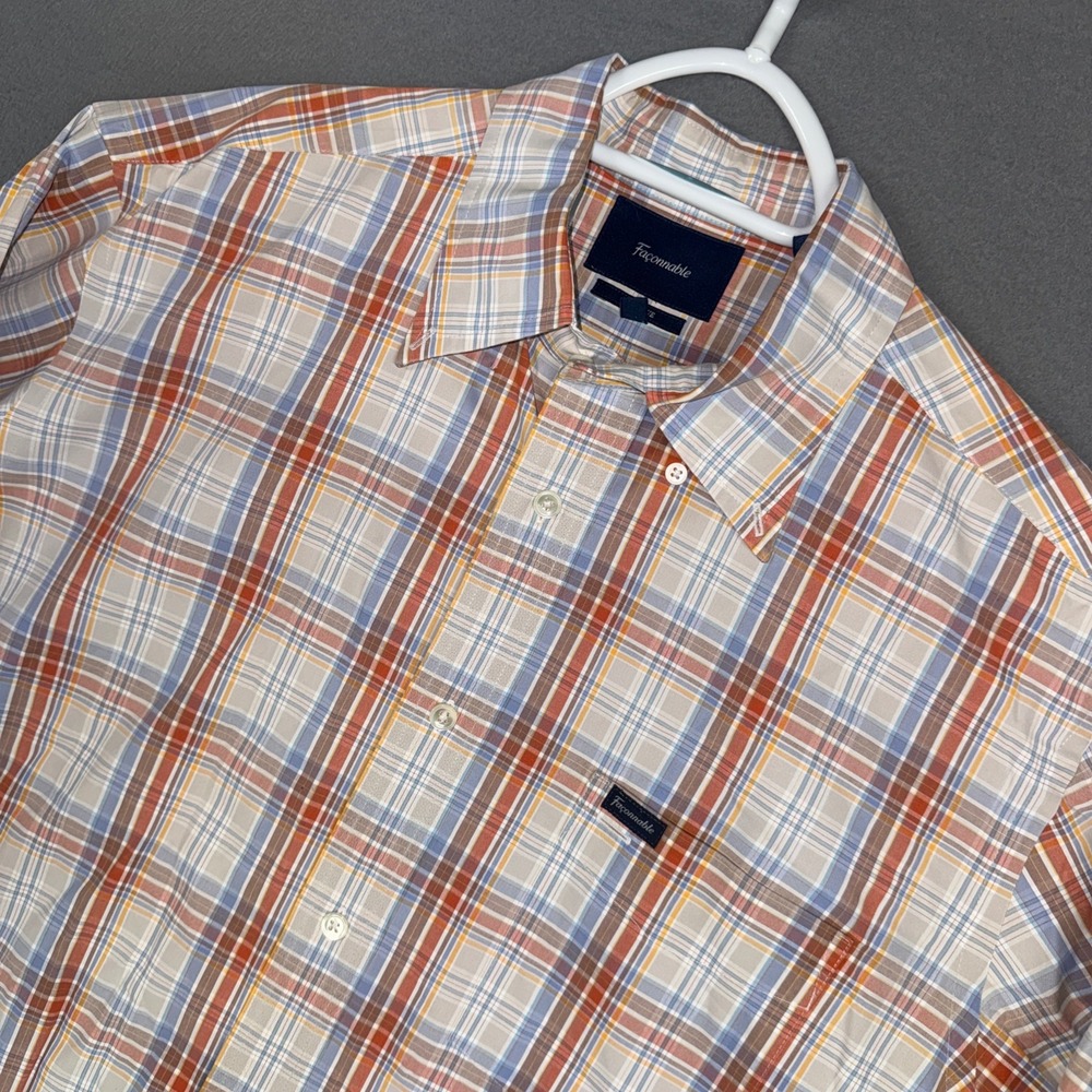 Faconnable Shirt Mens Large Multi Plaid Classique Long Sleeve Cotton Button Down